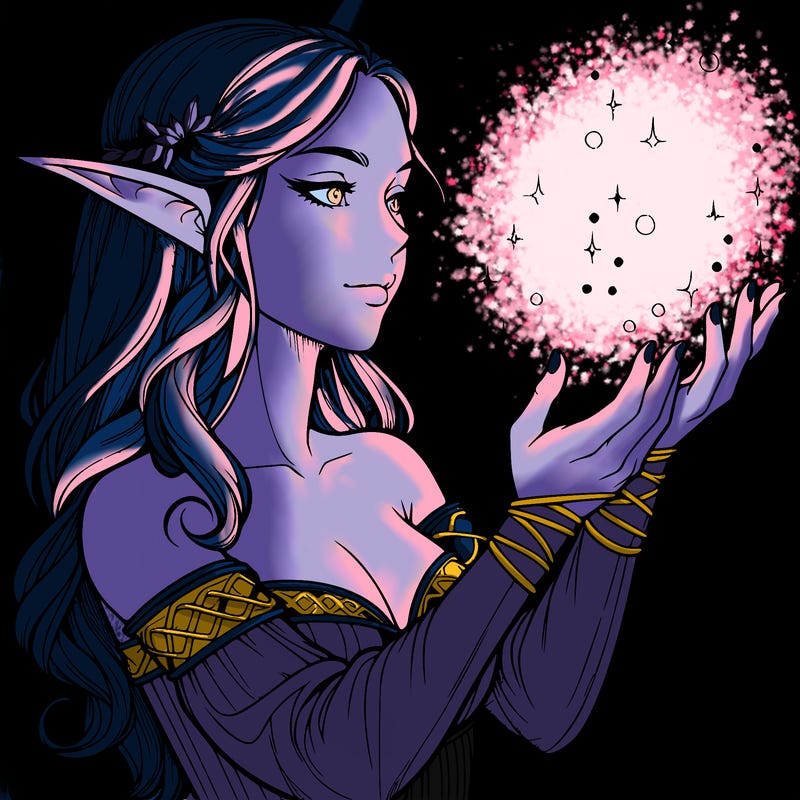 realistic elf girl doing magic