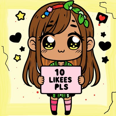 cute girl holding a sign saying 10 likes pls