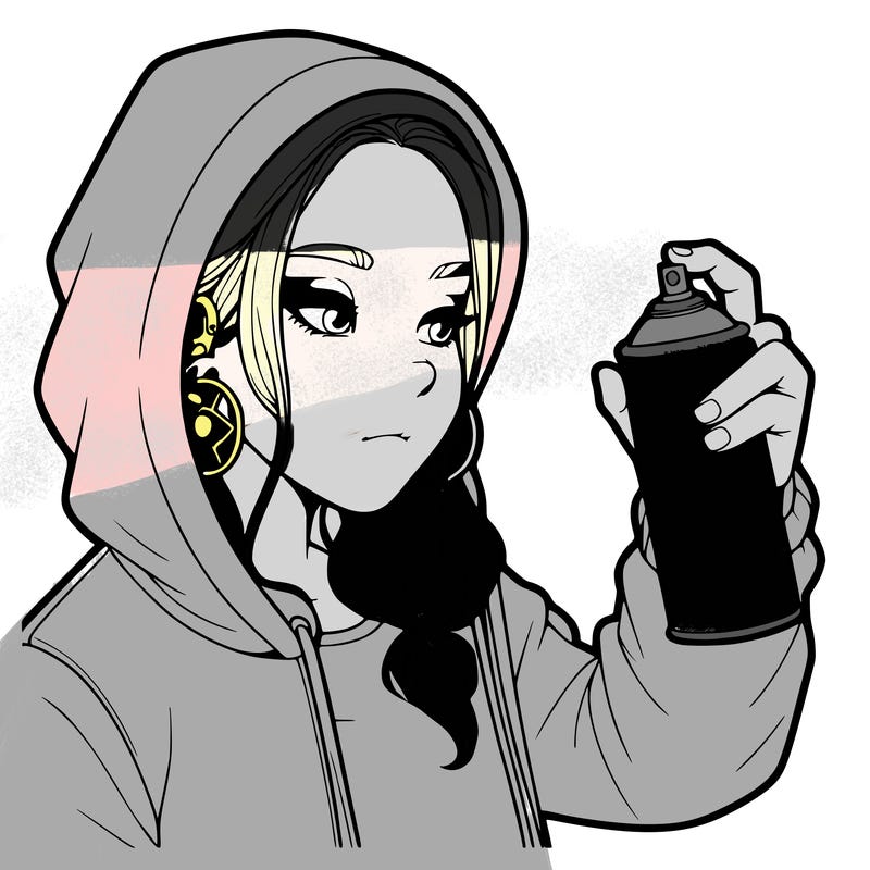 a realistic girl, spray painting