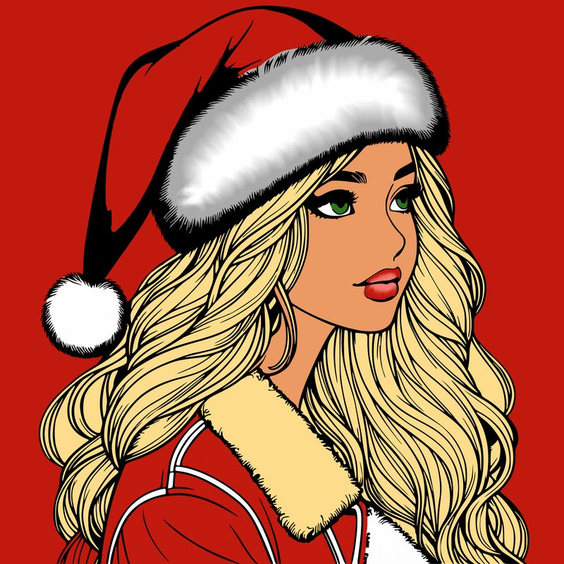 realistic girl in santa hat