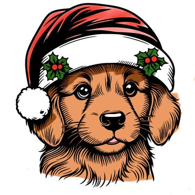 realistic dog wearing a santa hat