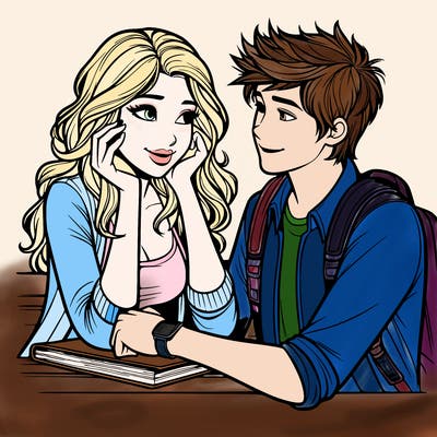 a boy and a girl flirting teenagers realistic