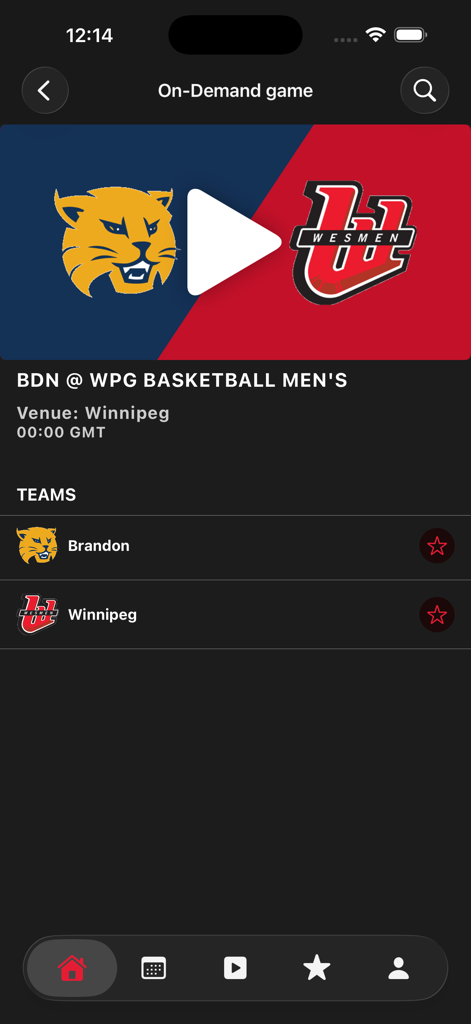 CanadaWest.TV - Mobile app screen for an on demand collegiate basketball game on CanadaWest TV