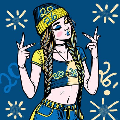 realistic teenage girl with braids and a beanie and crop top doing 🫶🏼