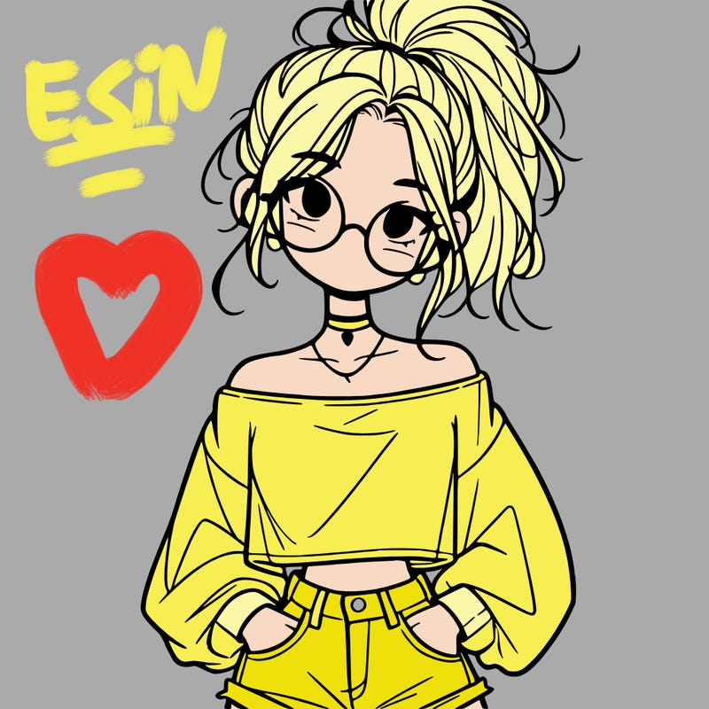 girl with a messy ponytail glasses a baggy crop top and jean shorts