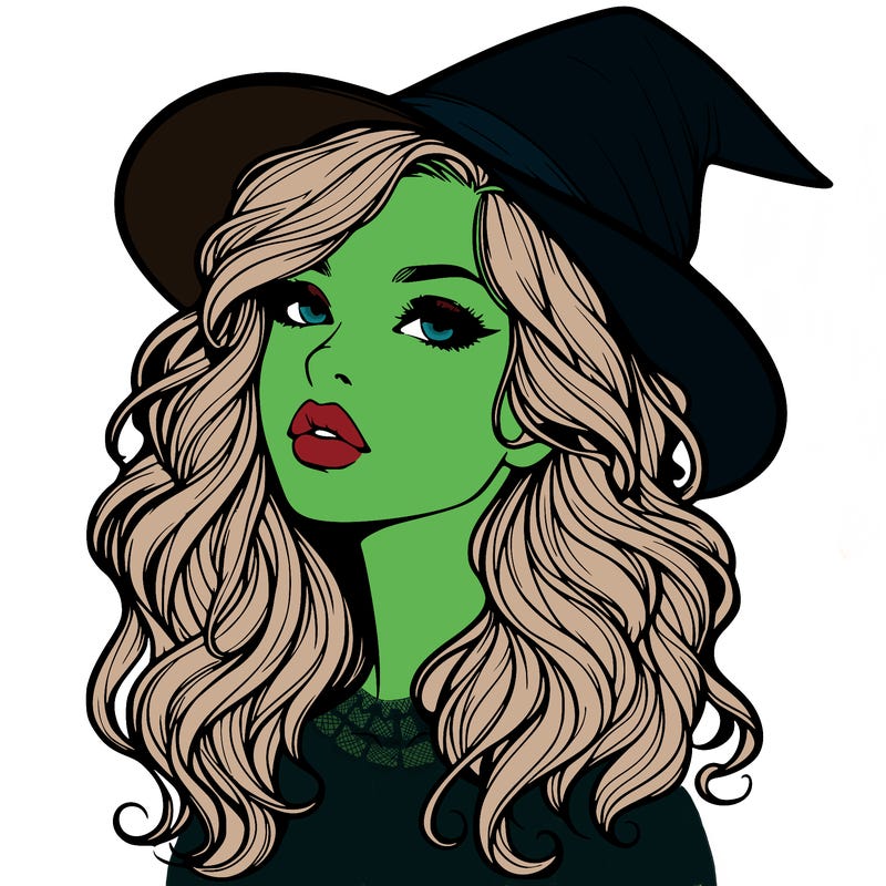 realistic witch girl with wavy hair and lips