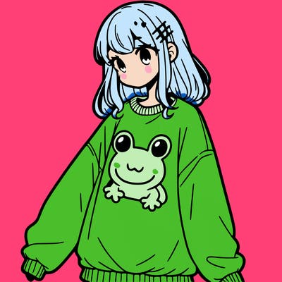 girl wearing frogging sweatshirt
