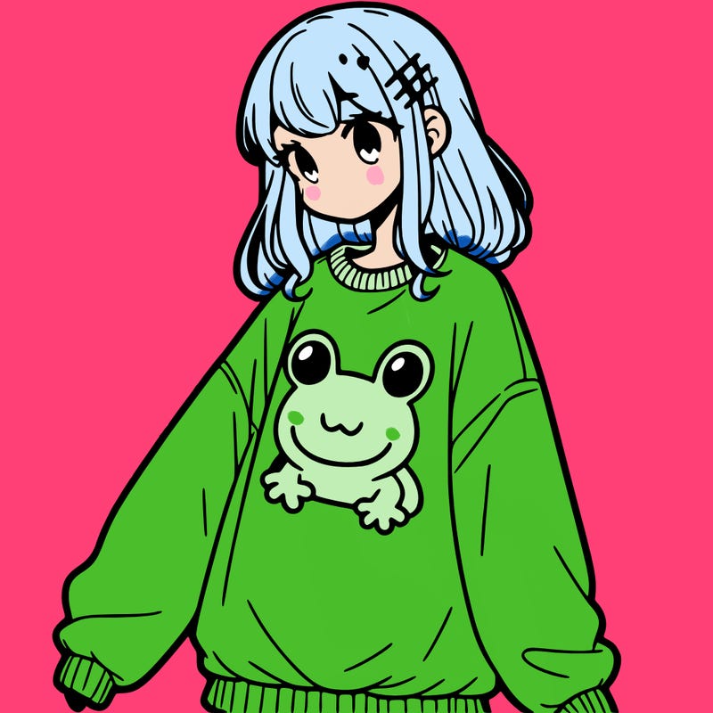 girl wearing frogging sweatshirt