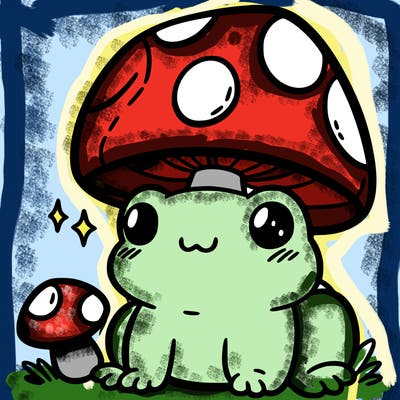a cute frog with a mushroom hat