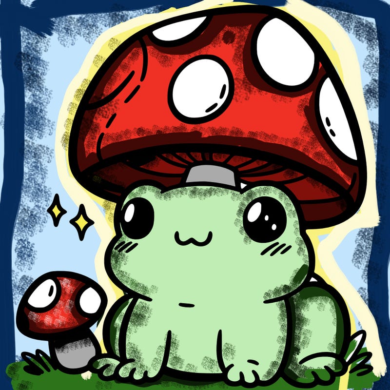a cute frog with a mushroom hat