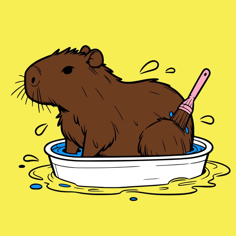 a capybara takes a bath