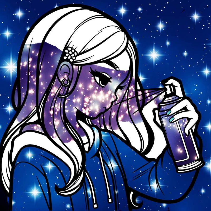 a realistic girl spray painting