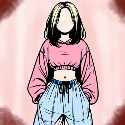 realistic girl faceless with baggy pants and a crop top