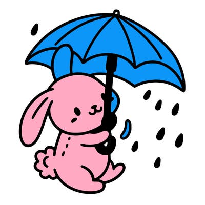 a bunny holding an umbrella in the rain