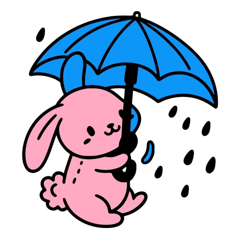 a bunny holding an umbrella in the rain