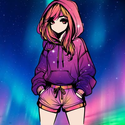 realistic girl in shorts and hoodie