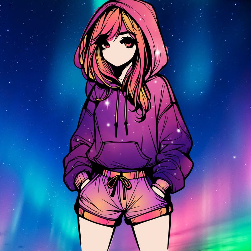 realistic girl in shorts and hoodie