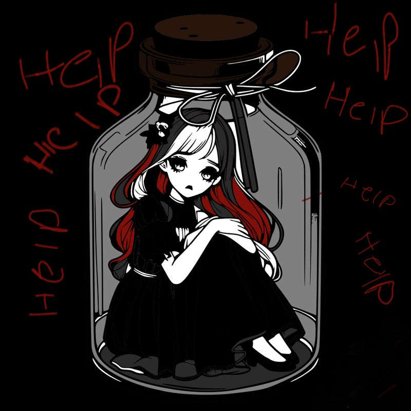 beautiful realistic girl trapped in bottle