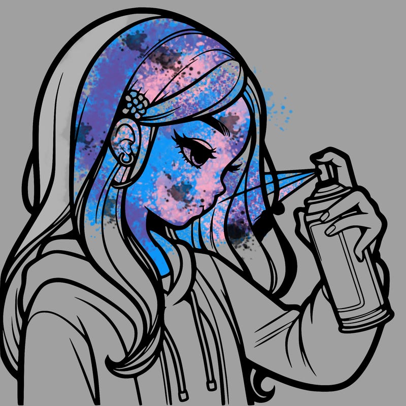 a realistic girl spray painting