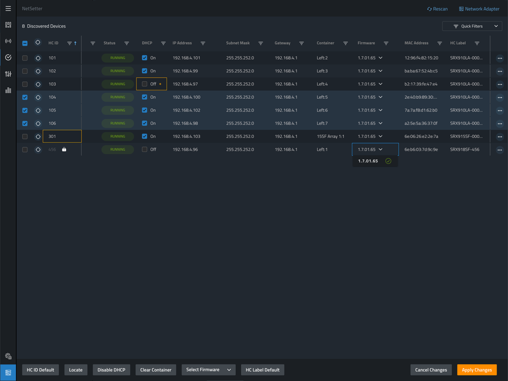 JBL Performance - JBL Performance app screen displaying discovered audio devices and network configurations