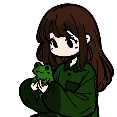 girl with long hair and a oversized shirt. and she is holding a frog