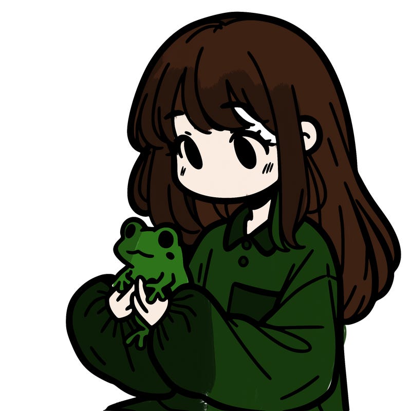 girl with long hair and a oversized shirt. and she is holding a frog