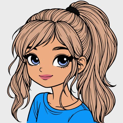 realistic girl with ponytail