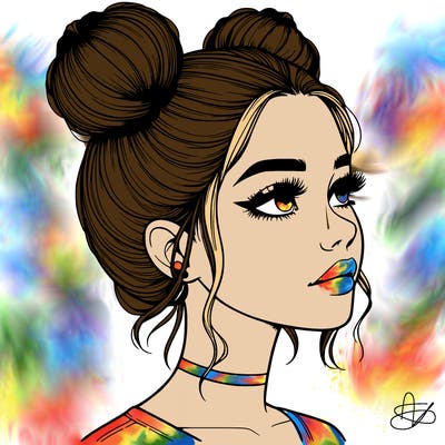 realistic girl with buns on the top of her head