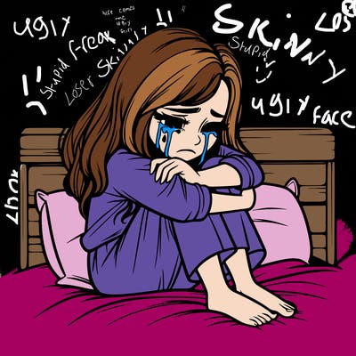 realistic girl crying on her bed over a break up