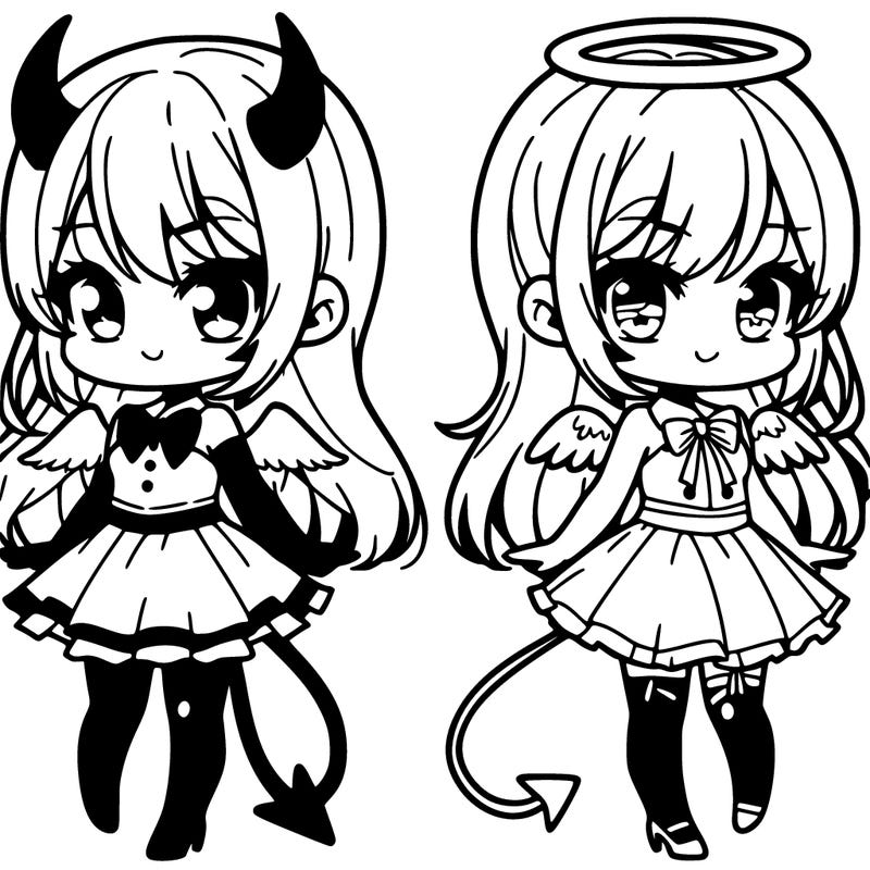 cute anime girls one is a devil and one is a angel