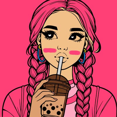 realistic girl with braided hair drinking boba