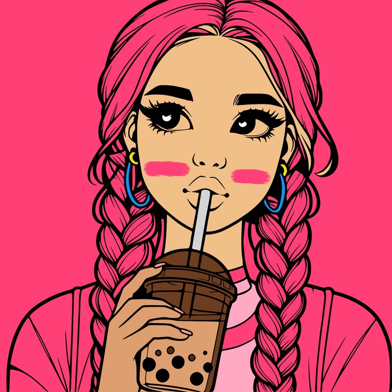 realistic girl with braided hair drinking boba