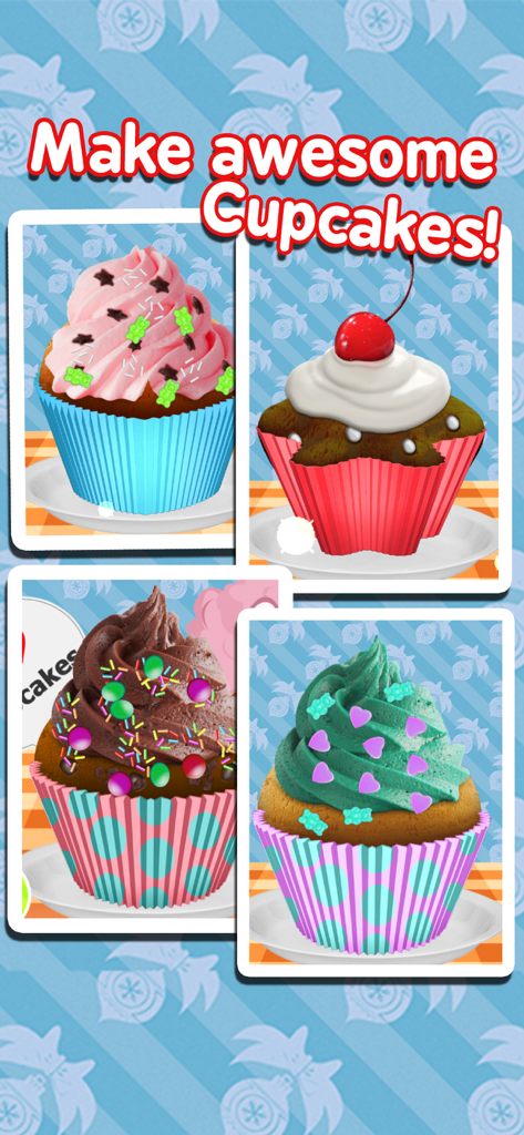 Cupcake Maker - Cooking Games! - Cuatro cupcakes decorados con glaseado colorido y coberturas