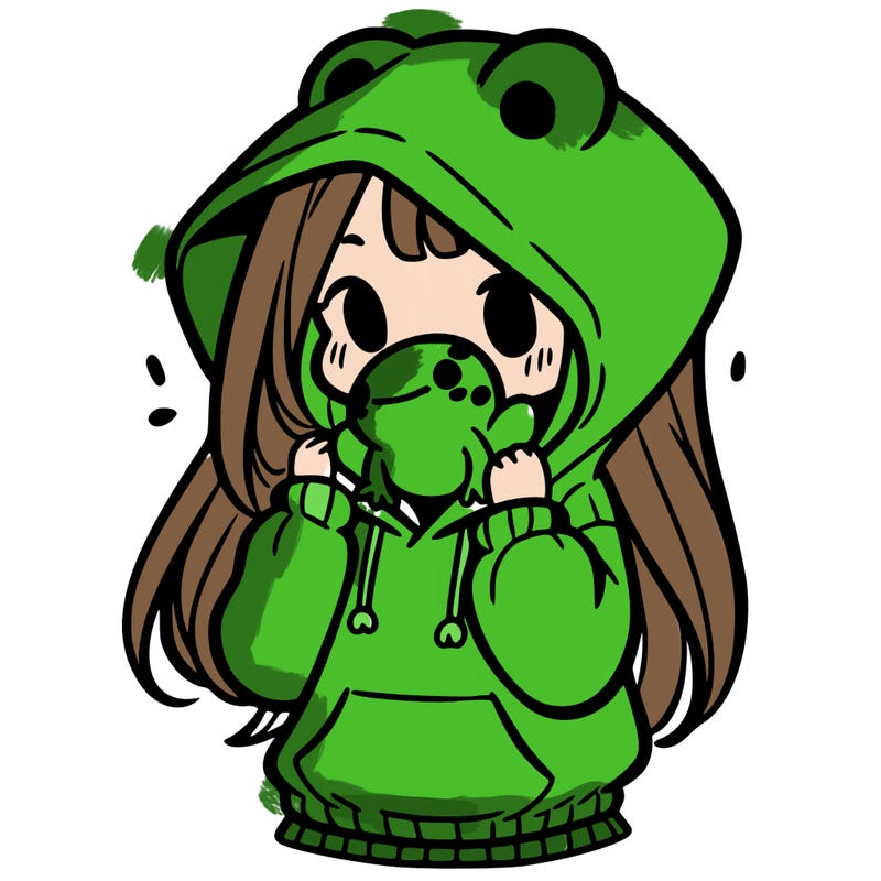 a girl holding a froggy hoodie