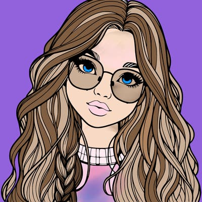 girl with long hair and freckles and glasses realistic