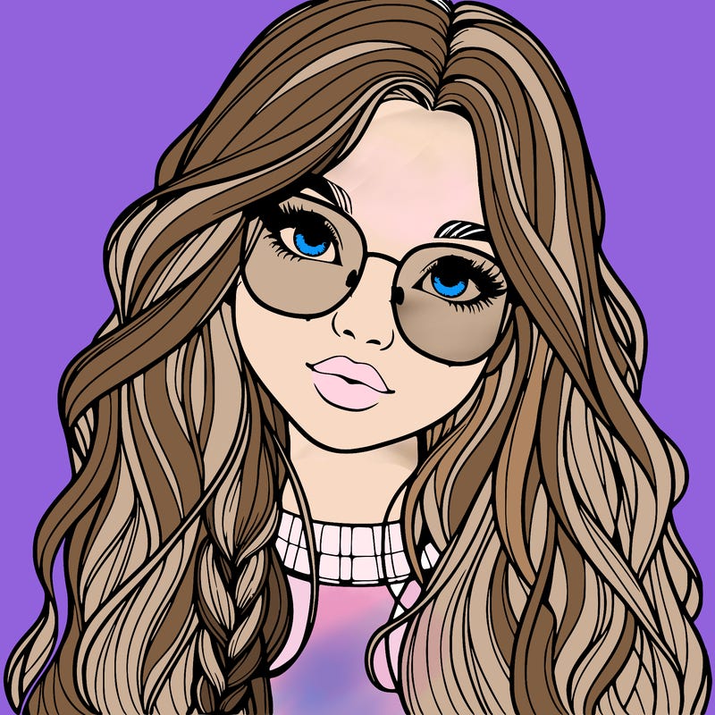 girl with long hair and freckles and glasses realistic