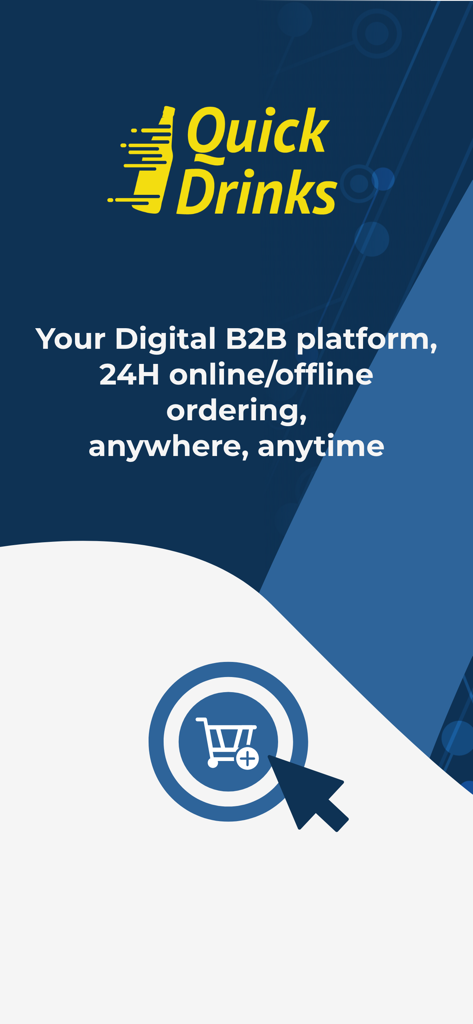 QuickDrinks NG - QuickDrinks NG splash screen showcasing its digital B2B ordering platform and 24 hour availability
