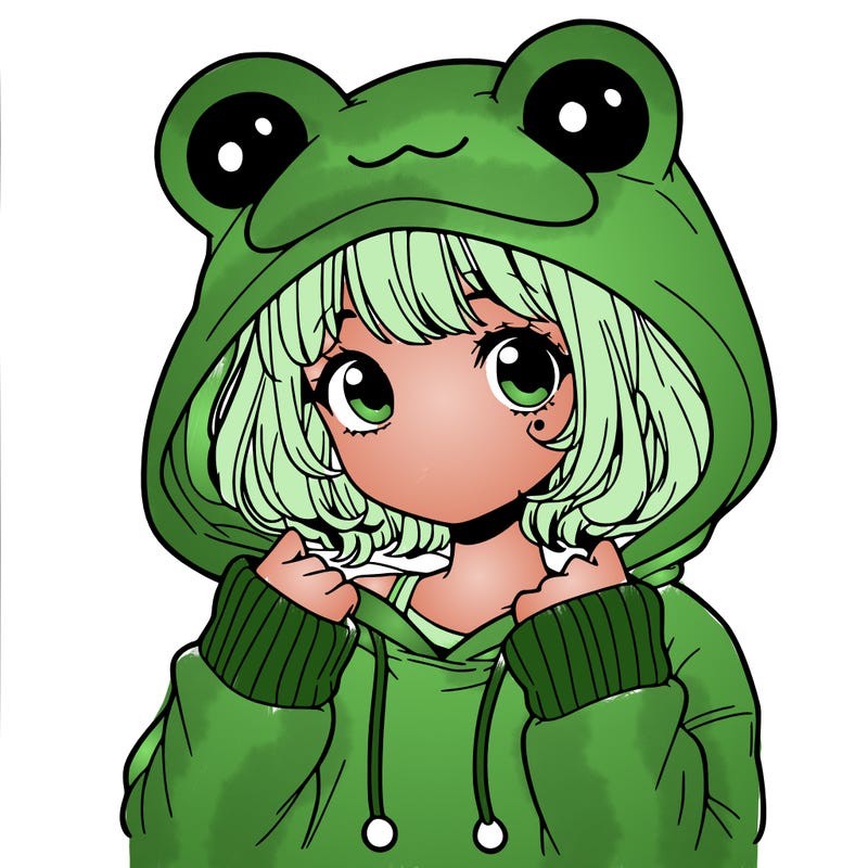 a cute teenage girl wearing a frog hoodie