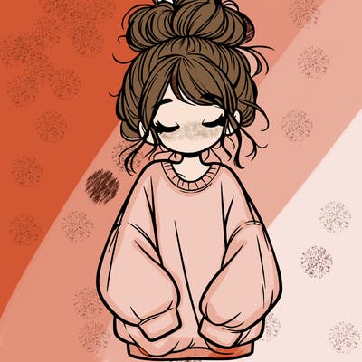 girl with baggy sweatshirt and messy bun