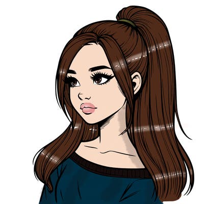 realistic girl with a high ponytail