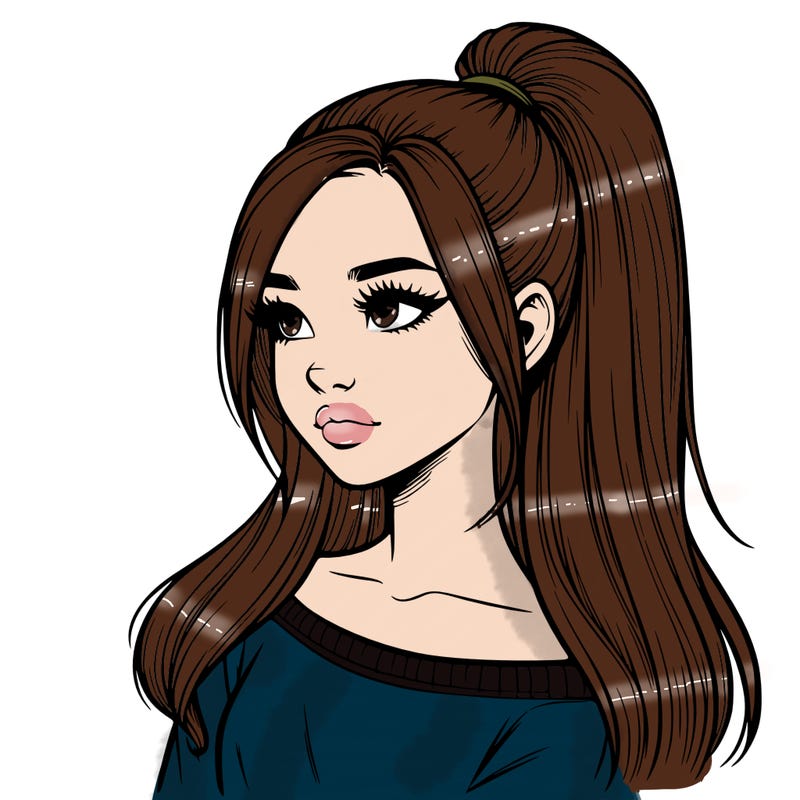 realistic girl with a high ponytail