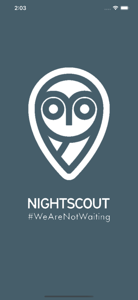 Nightscout X splash screen featuring the owl logo and WeAreNotWaiting hashtag