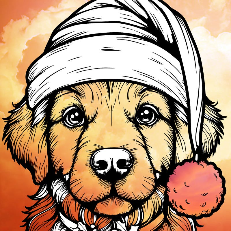 realistic dog with a christmas hat