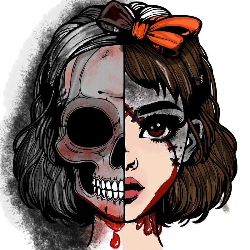 realistic girl with half skull mask