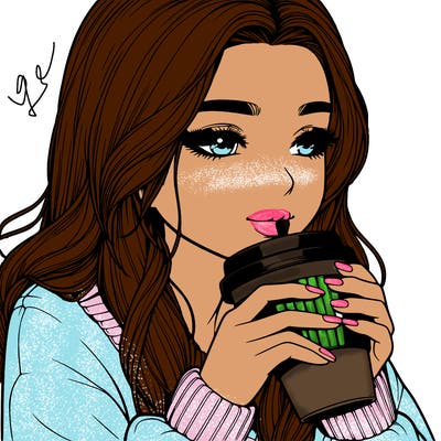 realistic girl drinking coffee