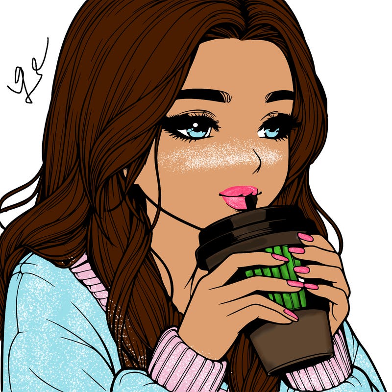realistic girl drinking coffee