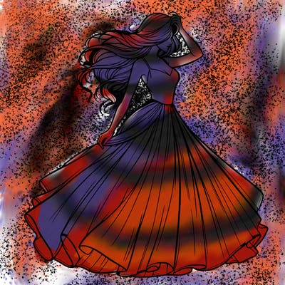 realistic woman with dress flowing in the wind