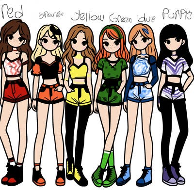 a group of girls wearing crop tops and shorts