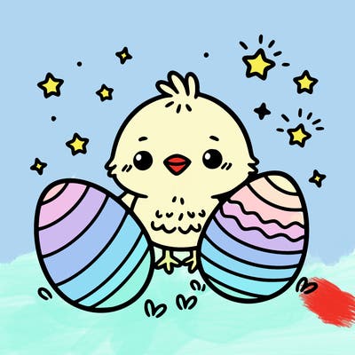 cute easter chick with eggs