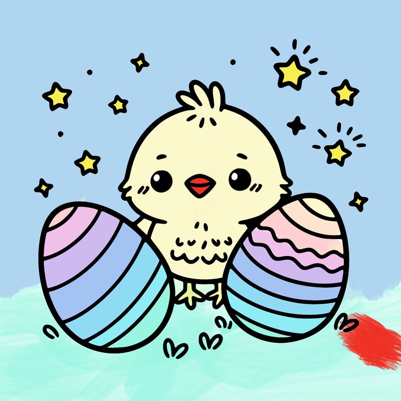 cute easter chick with eggs